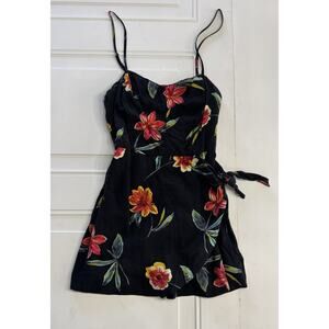 Kimchi Blue Black Floral Mini Dress Spaghetti Strap Tie Waist Size 6